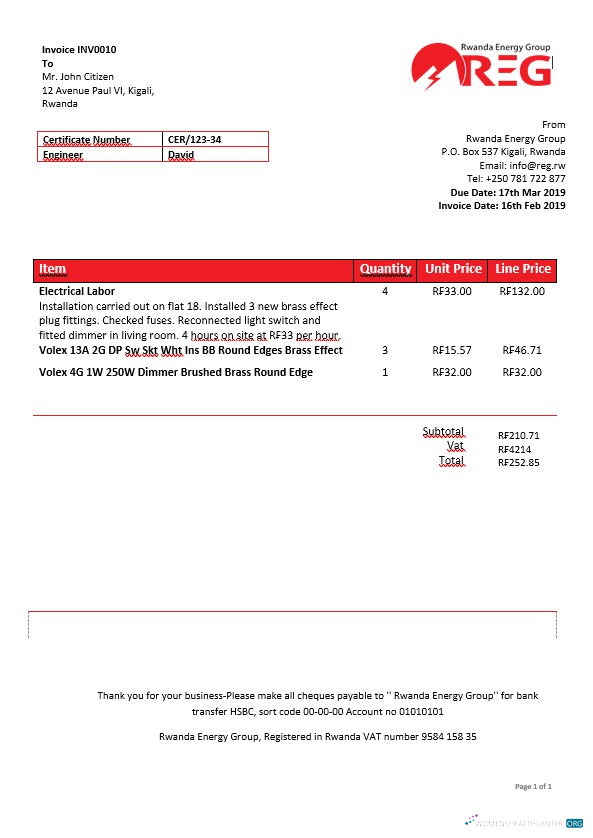 download download Rwanda Energy Group electricity bill in Word format